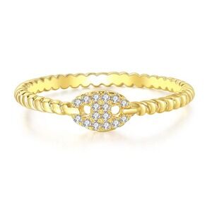 14k Gold over Silver Ring with Pave‎ Diamond Accent Elegant Jewelry Ring sz 6